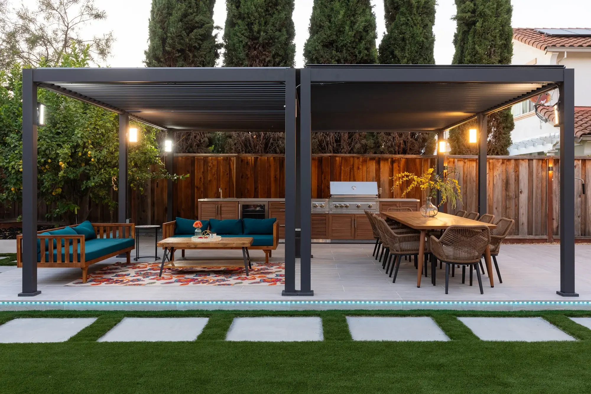 Dining pavilion beside an outdoor kitchen