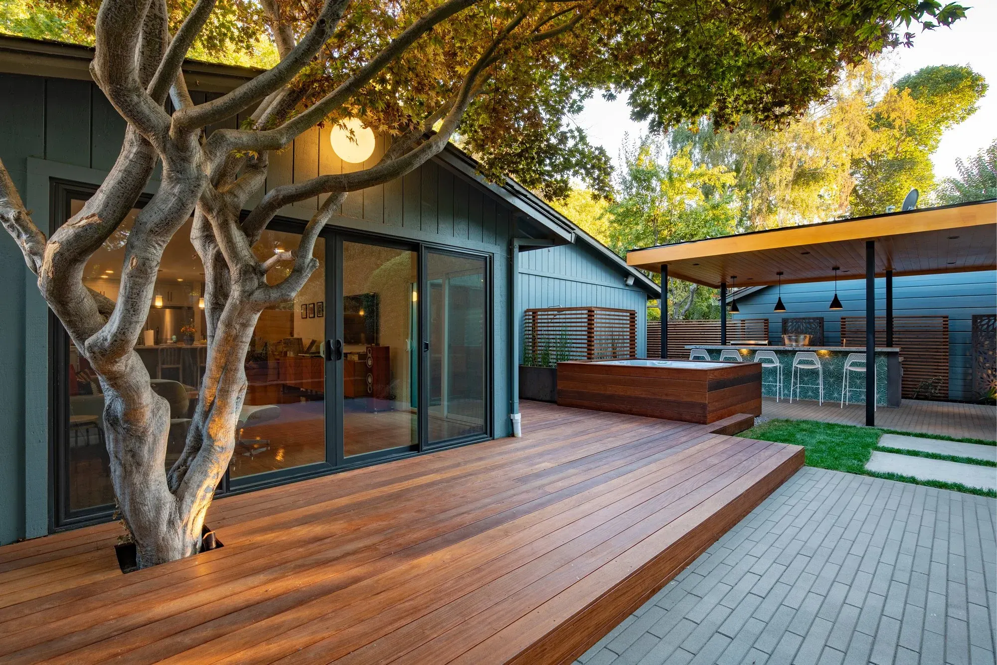 Hardwood deck built around a mature tree
