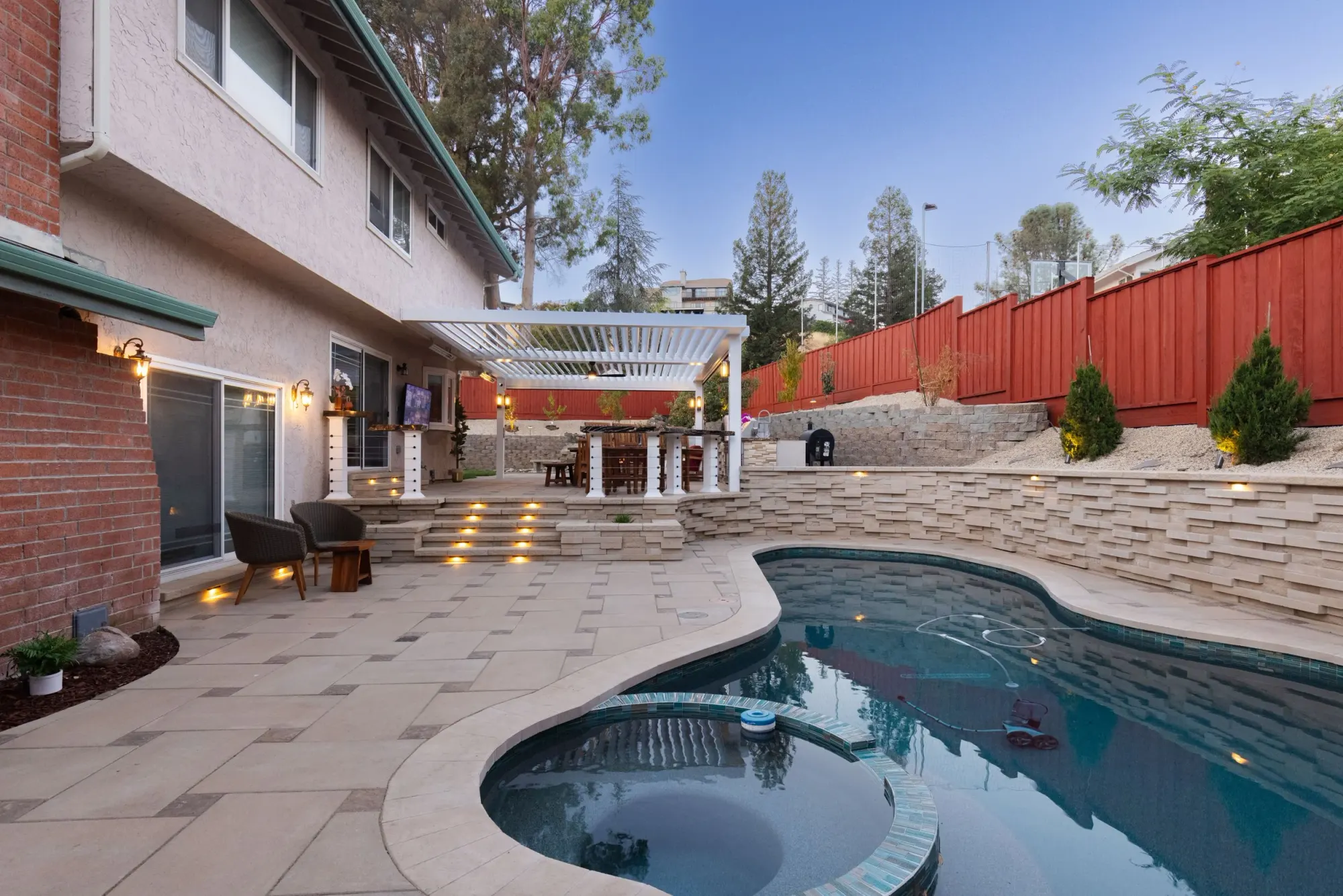 Pool with stone terrace steps